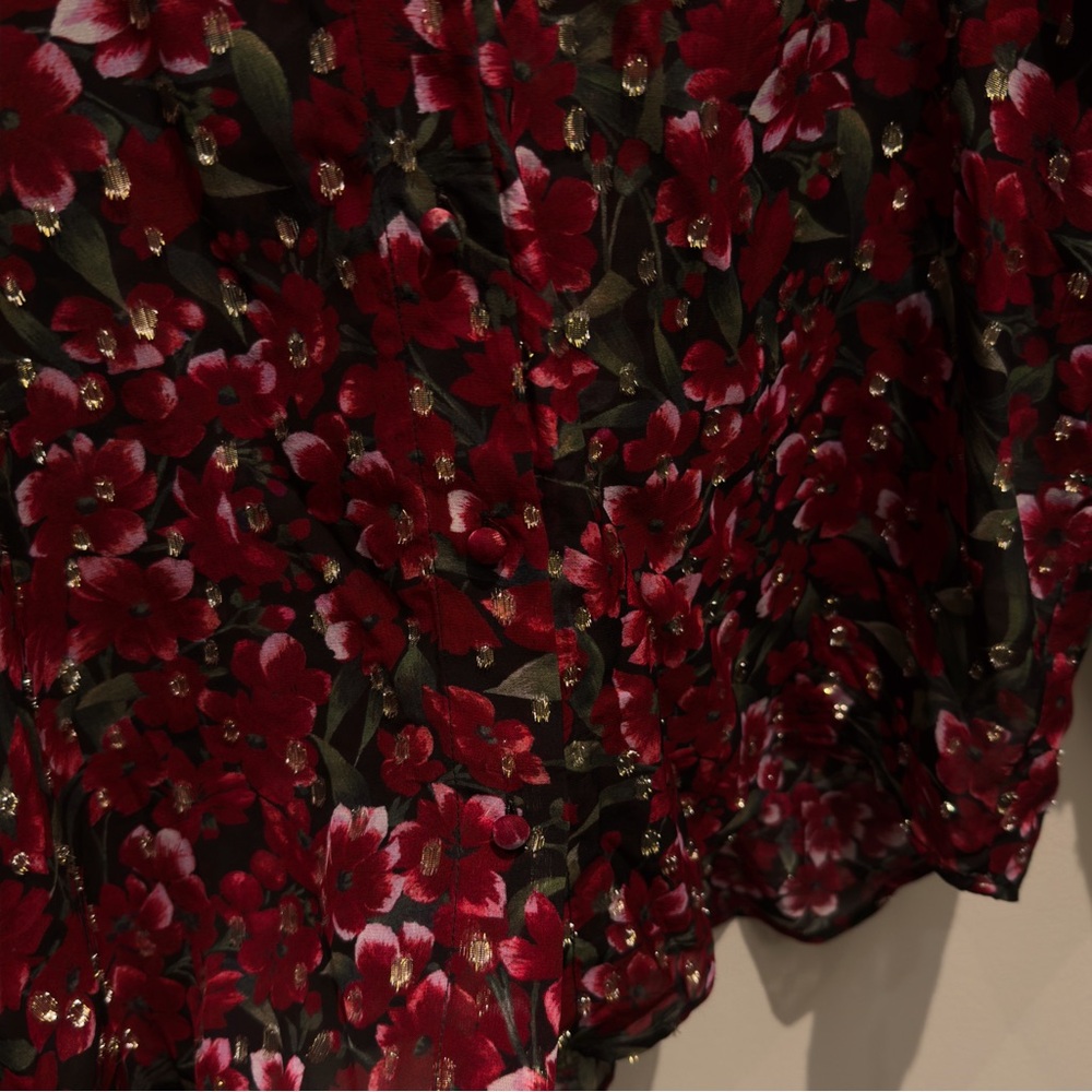 The Kooples Paris Raspberry Love Blouse Burgundy Red Floral Metallic Size 1 - Picture 5 of 14